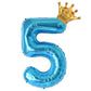 40 Inch Light Blue Number 5 And Mini Crown Balloon For 5Th Birthday Party Decorations, Light Blue Birthday Party Balloons Decora