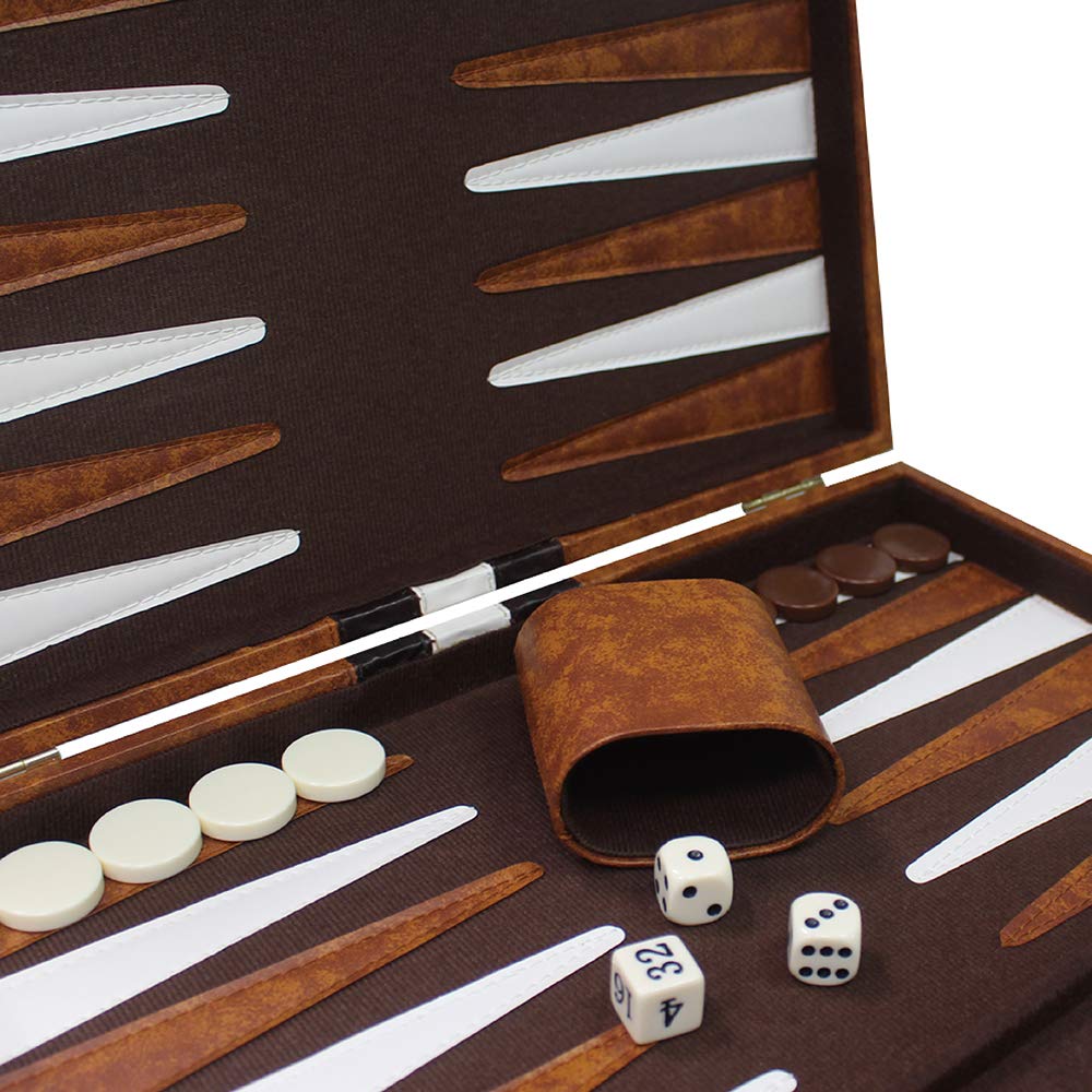 Sun Flair Backgn Set - 15 Inch Backgn Sets for mature-themeds  Folding Classic Board Game with enhanced Leather Case  Best Strategy and Tip Guide Enclosed (Brown  Medium)