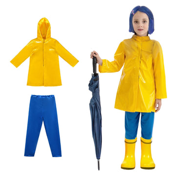 Gliquran Yellow Raincoat and Blue Pants for kids Costume Set Halloween Cosplay Accessories Merchandise (115-125cm)