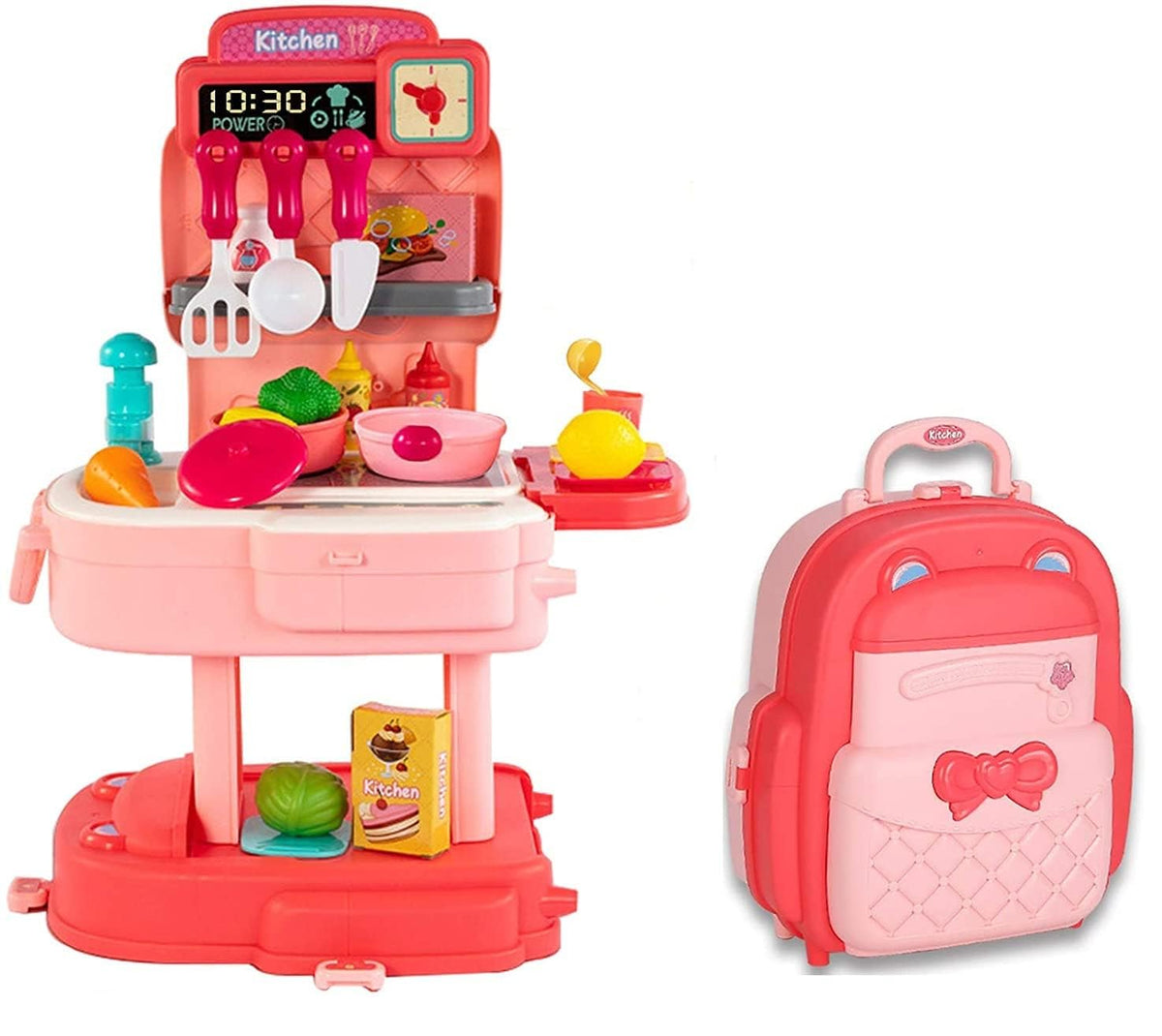 Kids Kitchen Play Set with Backpack, Pretend Cooking Toy