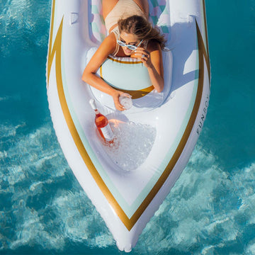 Funboy Giant Inflatable Luxury Yacht Speed Boat Pool Float, Two Cupholders, Luxury Float For Summer Pool Parties And Entertainment