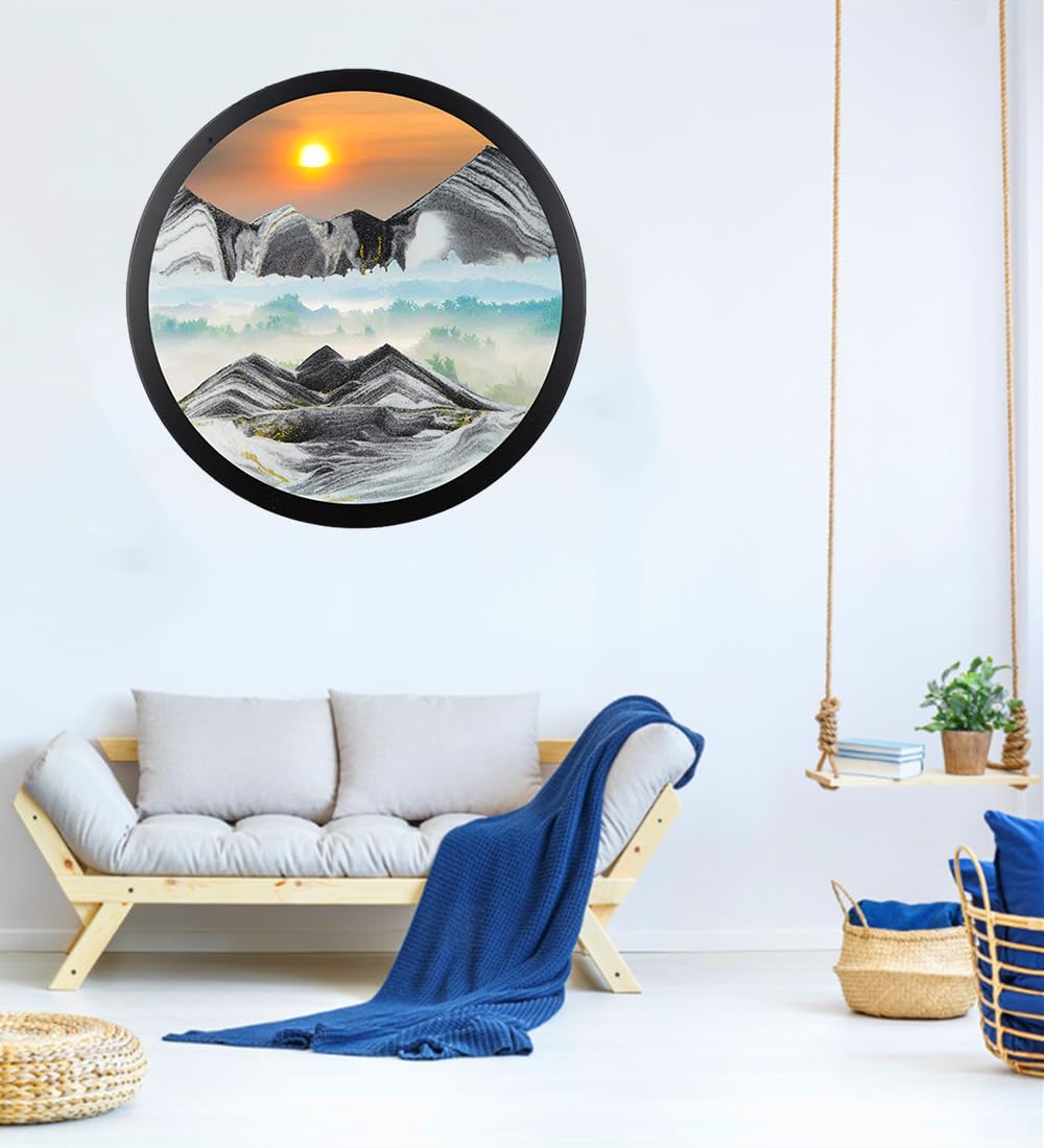 Oneshow 3D Moving Sand Art Wall Art Deep Sea Sandscape Wall Hanging 360 Rotation Circular Sand Art Liquid Motion Decor Relaxing 