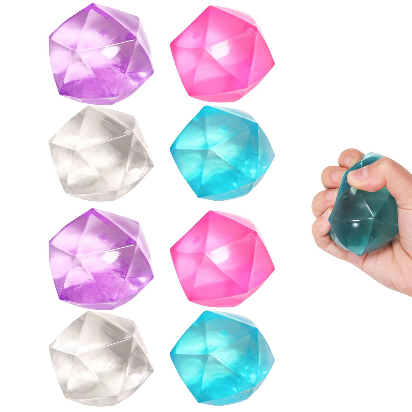 8Pcs Mini Small 1.8Inch Masonry Ice Squishy Stress Balls-Polyhedron Diamond Sugar Balls Slow Rise-Sensory Fidget Toy For Kids Ge