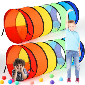 PullCrease 2 Pcs Giant 27.6 Inch Play Tunnel for Kids and Large Dogs Colorful Pop Up Crawl Tunnel Toy for Toddlers with Mesh Col