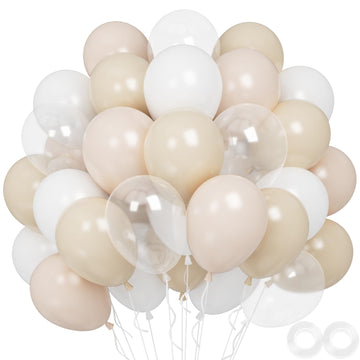 Beige Balloons, 60 Pcs 12 Inch Cream Balloons Nude Balloons With Beige Sand White Balloons Clear Balloons, Latex Birthday Balloo