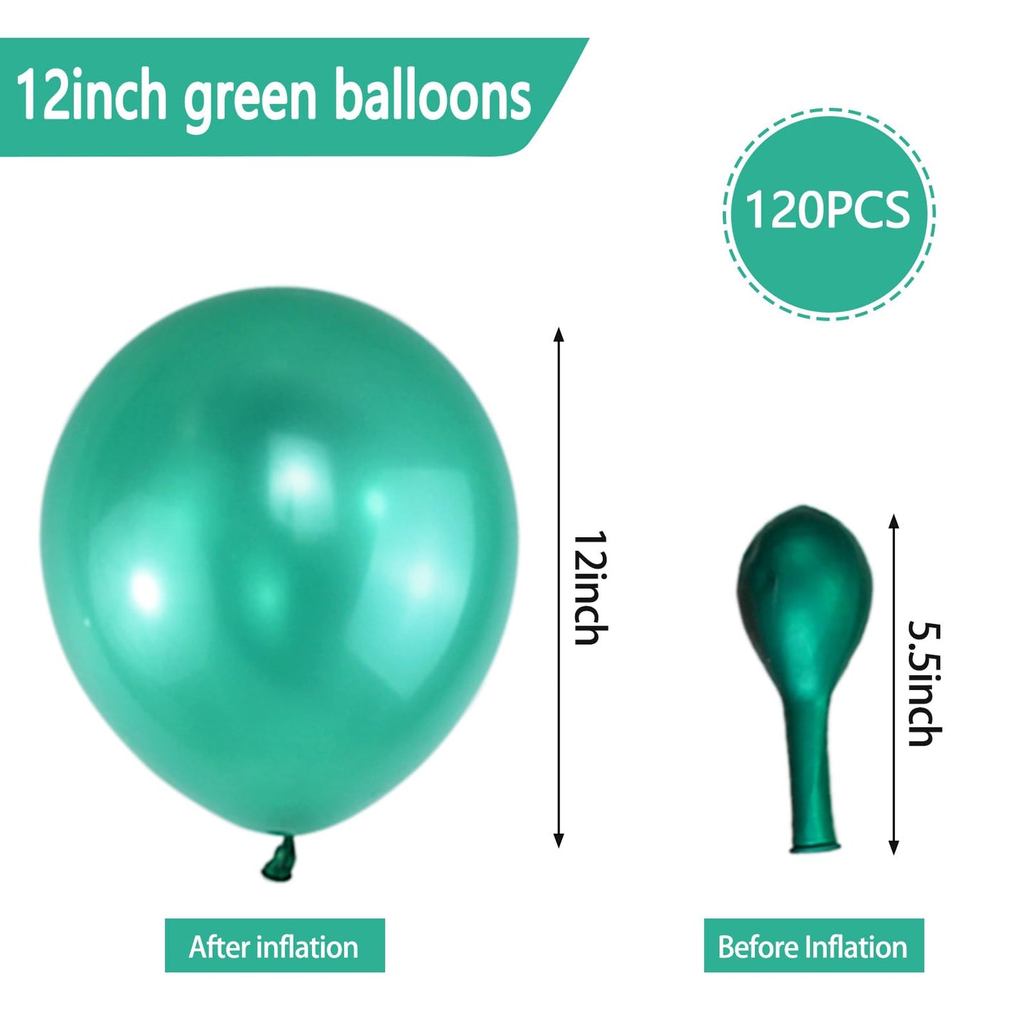120 Pack Pearl Green Balloons, Bright 12 Inch Royal Green Latex Party Balloons For Birthday Wedding Baby Shower Halloween.