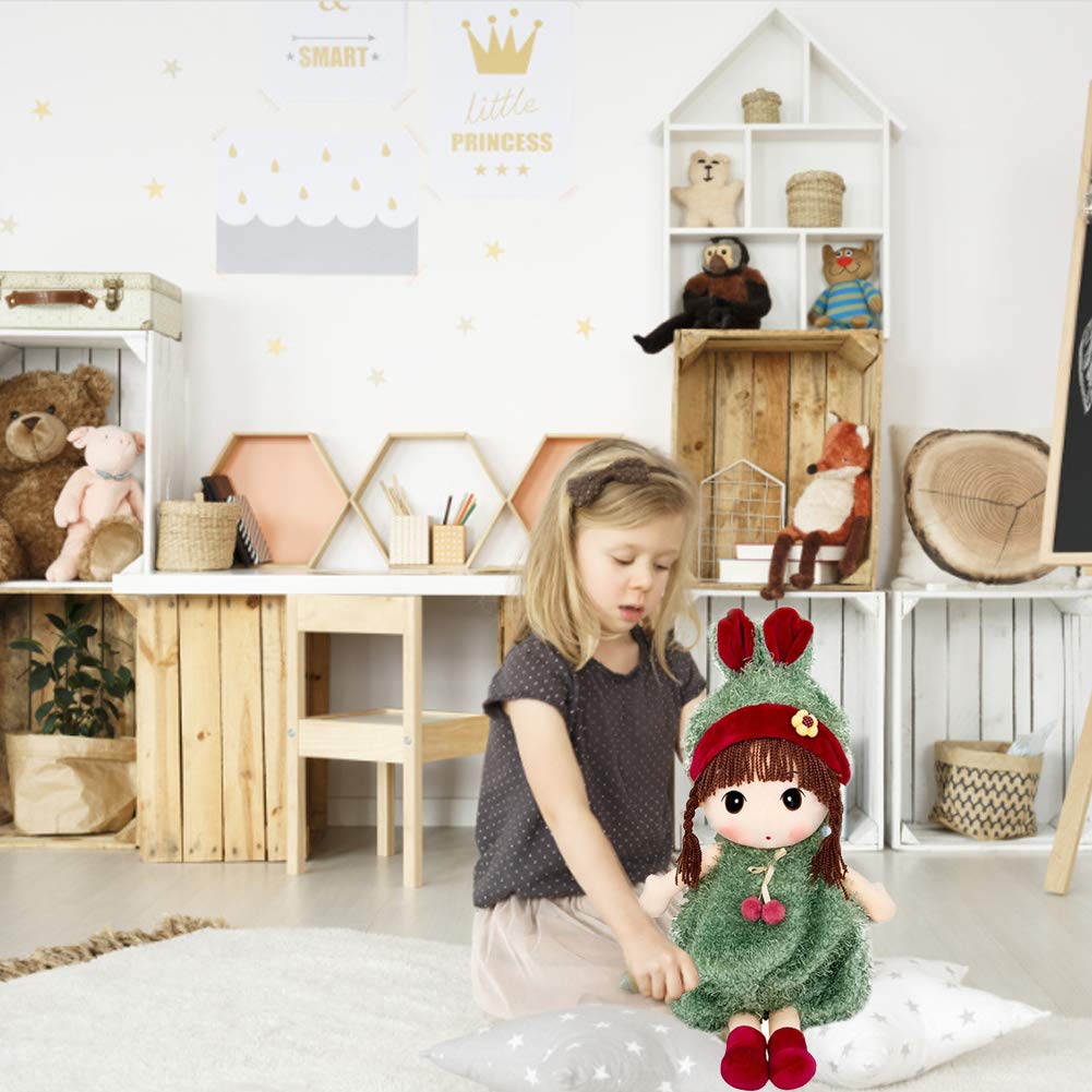 Plush Baby Doll Girl With Clothes, 17.7 Sweetheart Rag Doll Cozy Cuddle Soft Baby Doll For Kids Babies,Plush Stuffed Toy With Hat Skirt Plush Toy Baby Girls Sleeping Partner Doll Xmas Birthday Gift