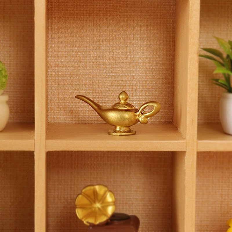 1Pc Gold 1/12 Miniature Aladdin Genie Lamp Decoration Accessories, Dollhouse Accessories, Dollhouse Decor