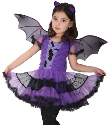 Eozy Girls Bat Vampire Costume Kids Halloween Clothes Animal Cosplay Purple Dress (10-12 Years)