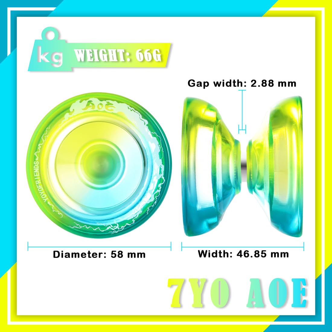 7Yo Professional Responsive Yoyo For Beginners, Fingerspin Yoyo For Kids, Dual Purpose Yoyo Aoe Crystal Tug Return Yoyo With 10