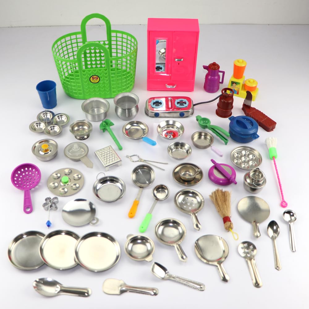 Varnika Stores Miniature Kitchen Set Toys For Kids | Cooking Set Toys For Kids | Steel Kitchen Set For Girls | Choppu Jaman | (P