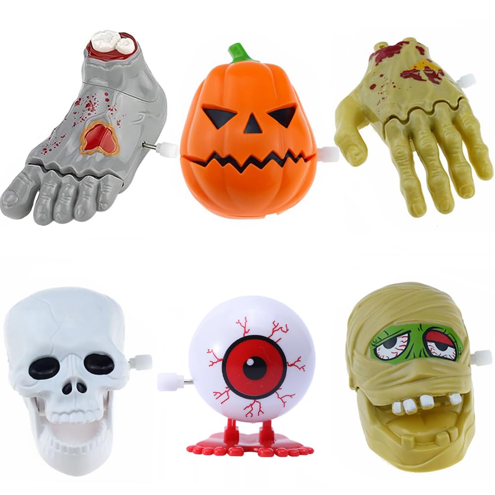 Bonzitoy 6 Pack Halloween Wind Up Toys, Assorted Clockwork Toys Halloween Wind-Up Toys Assortments Mini Jumping Walking Toys Goo