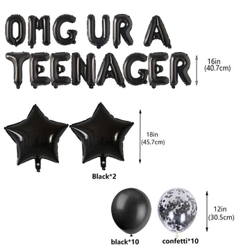 Official Teenager 13Th Birthday Decorations Black For Boys, Omg Ur A Teenager Balloons Black Number 13 Birthday Star Foil Balloo