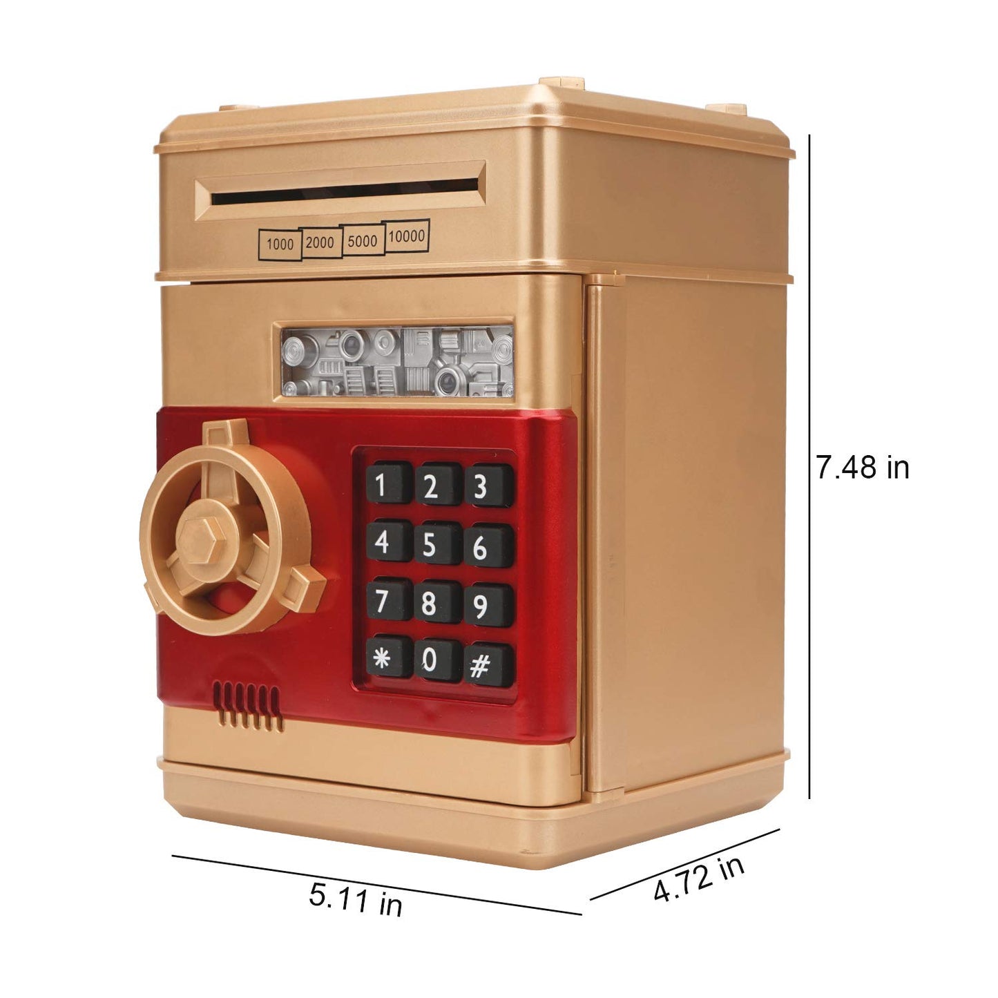 Adevena Electronic Piggy Bank, Mini Atm Password Money Bank Cash Coins Saving Box For Kids, Cartoon Safe Bank Box Perfect Toy Gifts For Boys Girls (Gold)