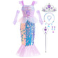 Luzlen Little Girls Mermaid Princess Costume Sequins Party Dress For Toddler Kids Baby Halloween Dress Up With Accessories, Purple, 7-8 Years(Tag 150)
