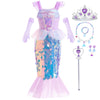 Luzlen Little Girls Mermaid Princess Costume Sequins Party Dress For Toddler Kids Baby Halloween Dress Up With Accessories, Purple, 7-8 Years(Tag 150)