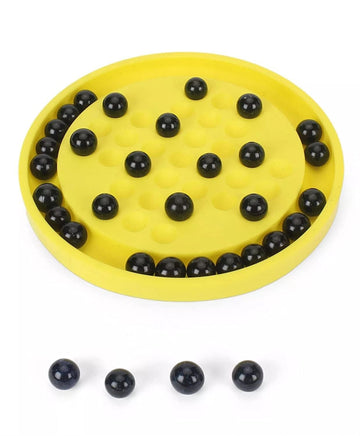 Little Mind Marble Peg Puzzle Board Game For Kids & Adults 6+ | Classic Brain Teaser Strategy Game With 32 Glass Marbles