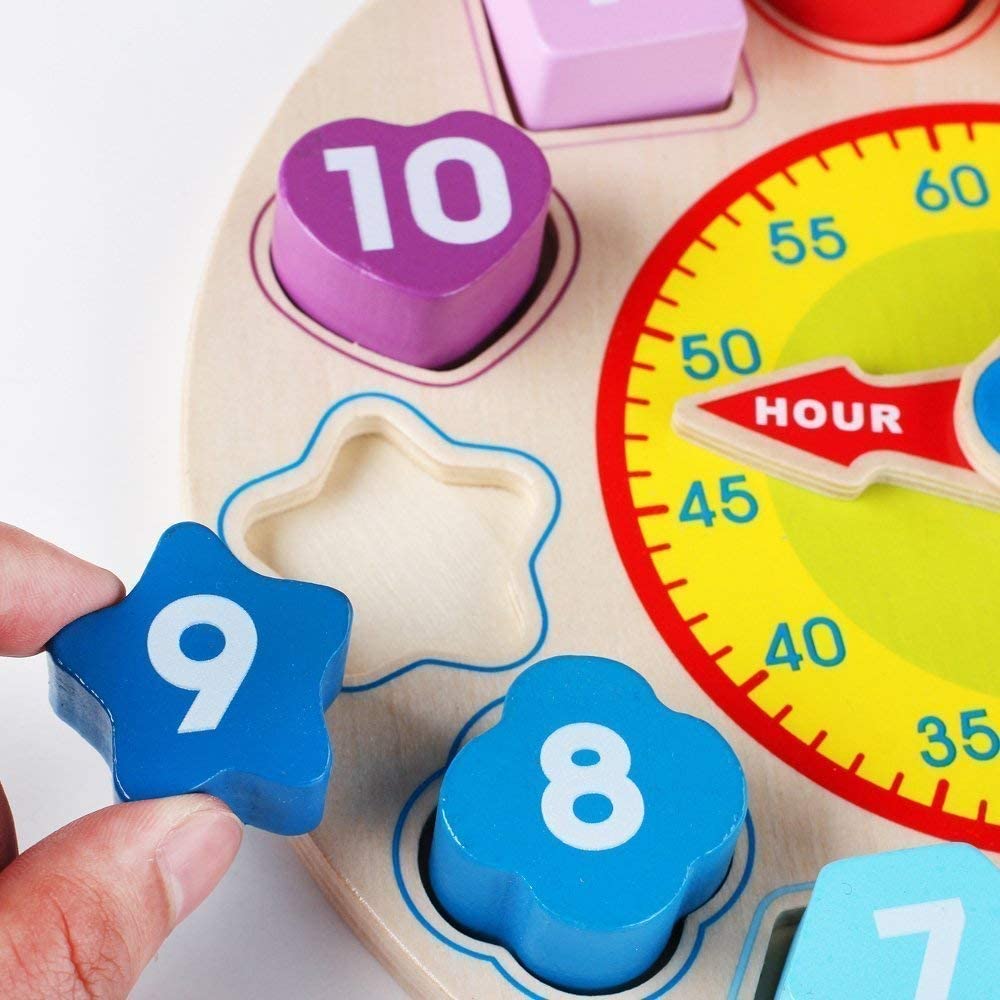 Learn To Tell Time Wooden Shape Sorting Clock Montessori Learning Toy