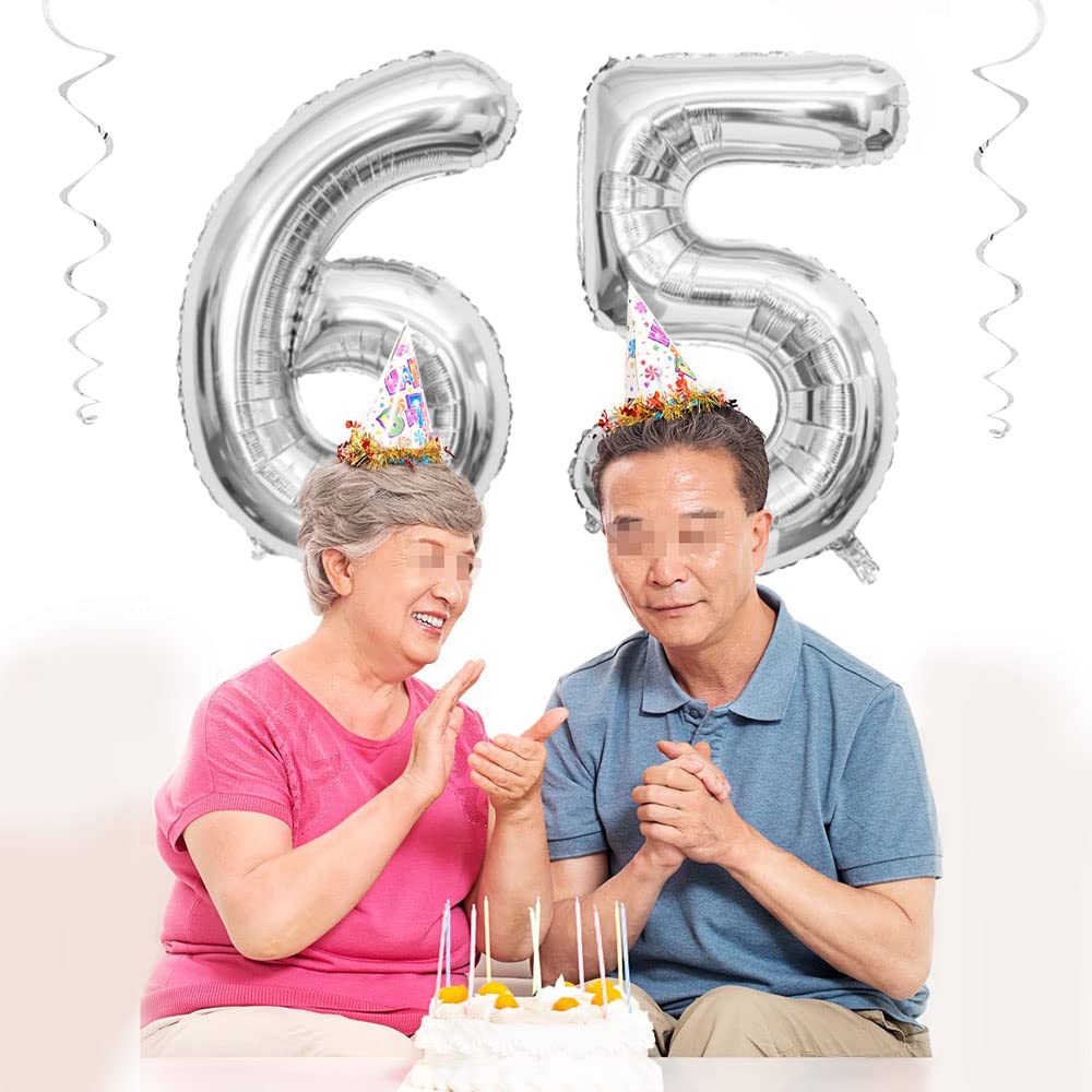 Maigendoo Jumbo 65 Number Balloon 40 Inch Large Digit Balloons Huge Helium Balloon Foil Mylar Balloon With Swirl Decorations For