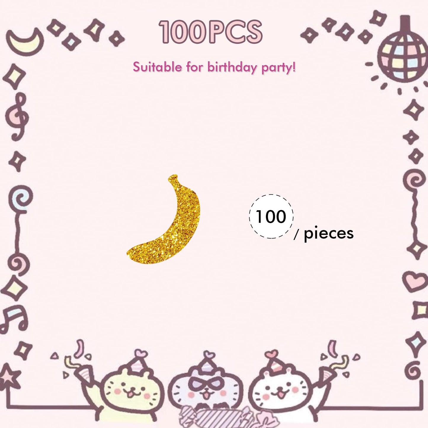 PINKAAJ Gold Glitter Banana Confetti, 100 Pieces, Fruit Theme Birthday Party Decor, Paper Material