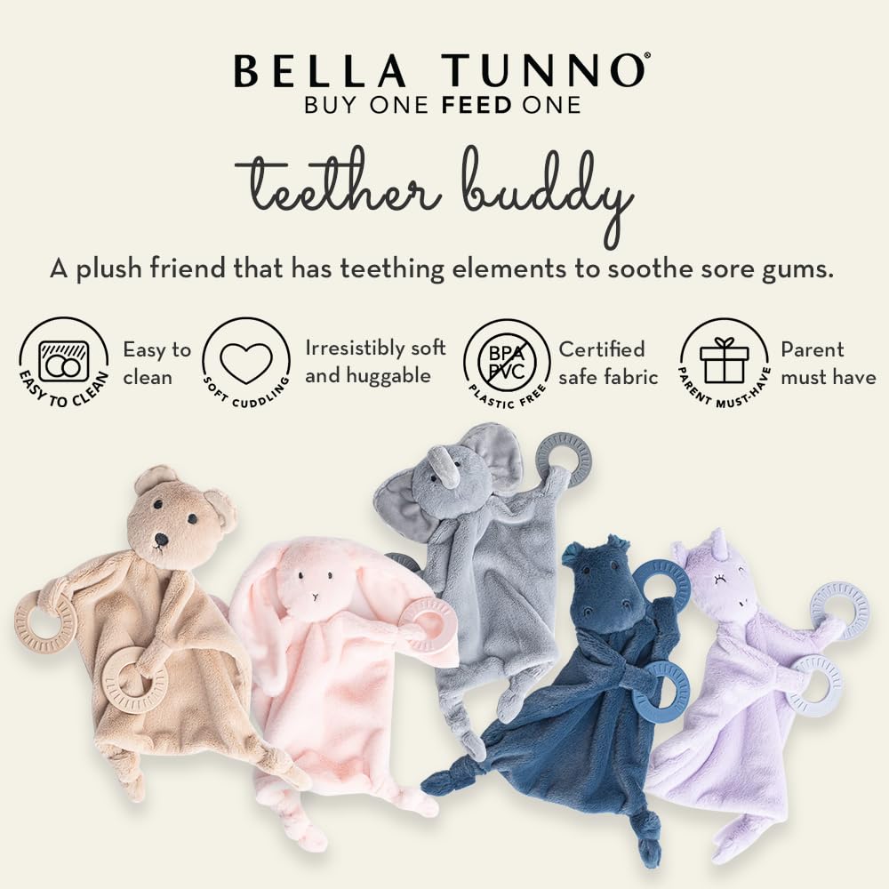 Baby Teether & Plush Lovey by Bella Tunno, Silicone Teether with Animal Snuggle Toy & Sensory Rattle, Teething Relief for Babies