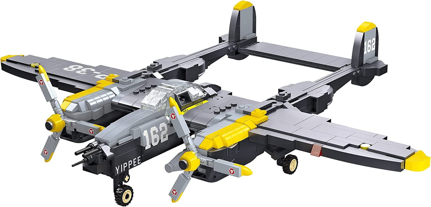 Apostrophe Games P-38 Lightning Aircraft Building Block Set - 937 Pieces - Air Force Fighter Plane Toy Set – For Kids And Adults – Compatible With All Building Bricks