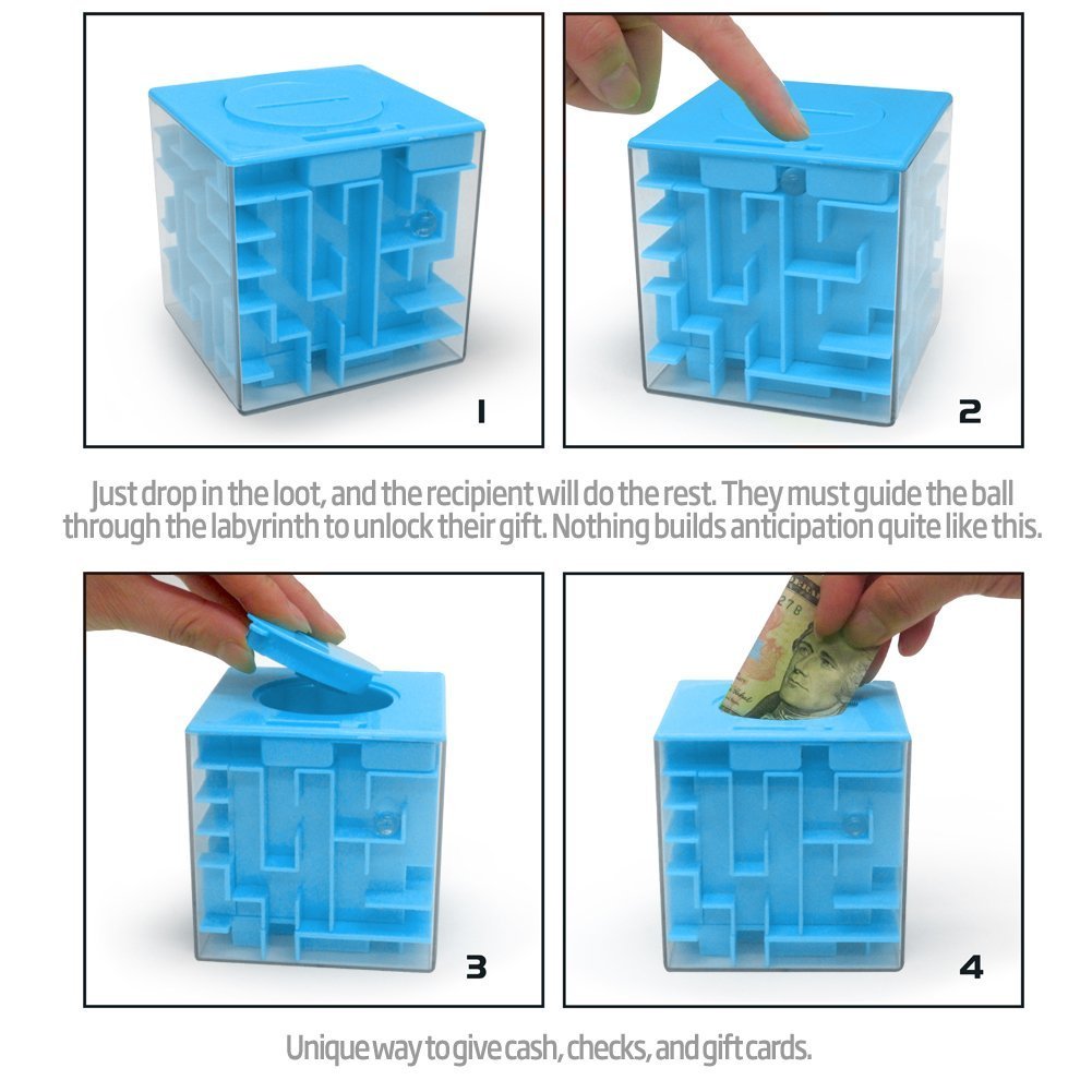 Trekbest Money Maze Puzzle Box - A Fun Unique Way To Give Gifts For Kids And Adults (Blue)