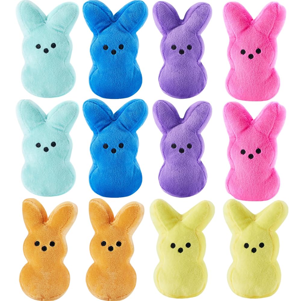 Vizethru 12 Pcs Easter Bunny Plush Toys Decorations Cute Animal Bunny Stuffed Doll Easter Basket Stuffers Gift For Kids (6 Inches)