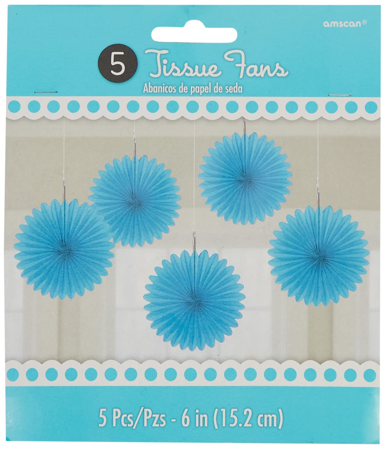 amscan Caribbean Blue Mini Hanging Fans, 5 Ct. | Party Decoration, 6 inches (10022400)