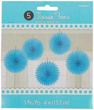 amscan Caribbean Blue Mini Hanging Fans, 5 Ct. | Party Decoration, 6 inches (10022400)