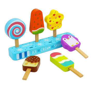 Wooden Ice Cream Toy for Kids, Toddler Pretend Play Food Ice Lolly Pops Set, Preschool Educational Toys and Gifts for Kids Age 3