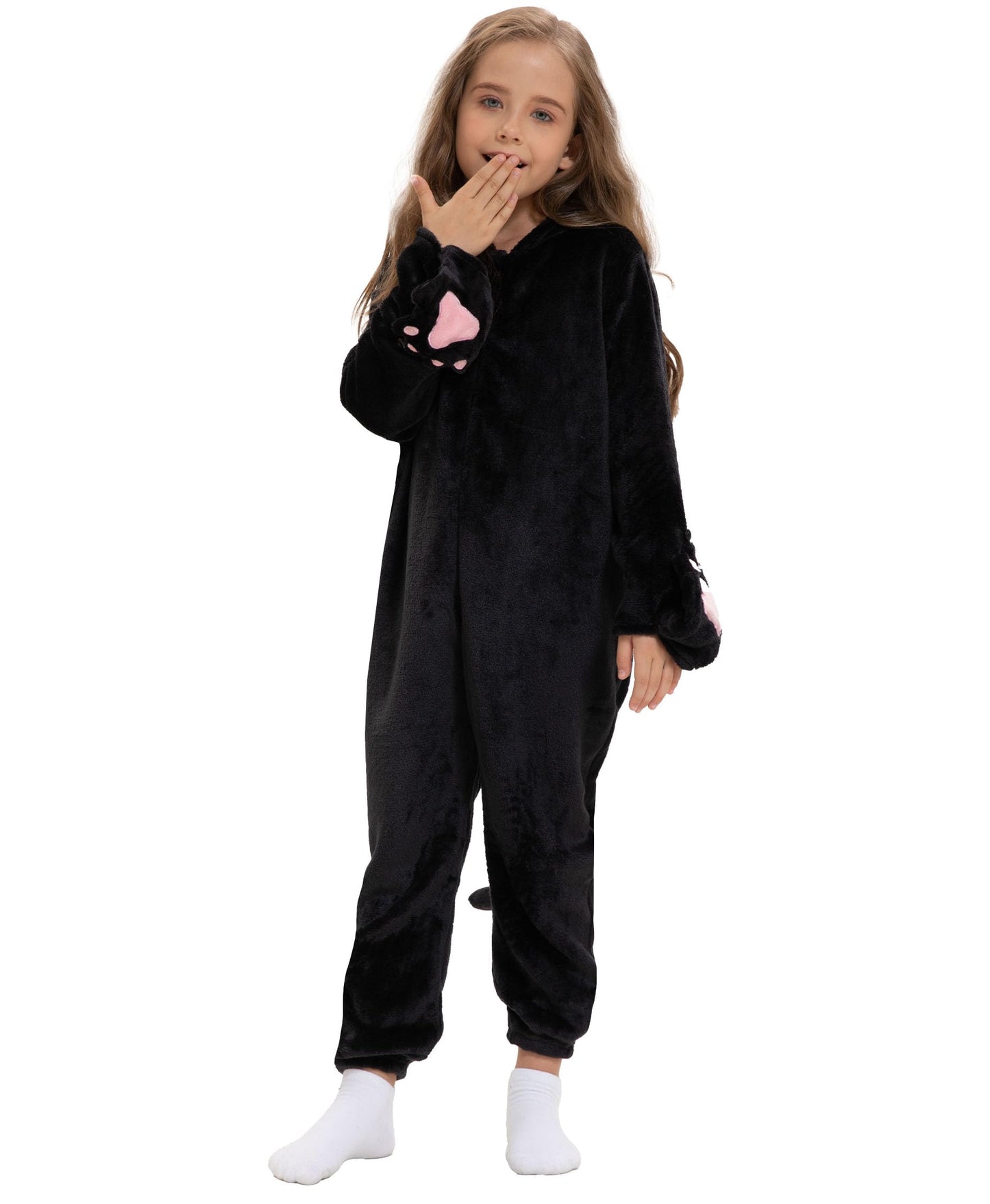 Cat Costume For Kids Cat Noir Costume Girls Onesie Black Cat Costume Child Halloween Cosplay Outfits (Black Cat, Medium)