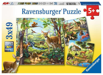 Ravensburger Animals Of The Forest, Zoo & Farm 3X49 Piece Jigsaw Puzzle Set Forkids - | Unique Piece Design | Anti-Glare Surface | Skill-Building, Fun Activity | Amazon Exclusive