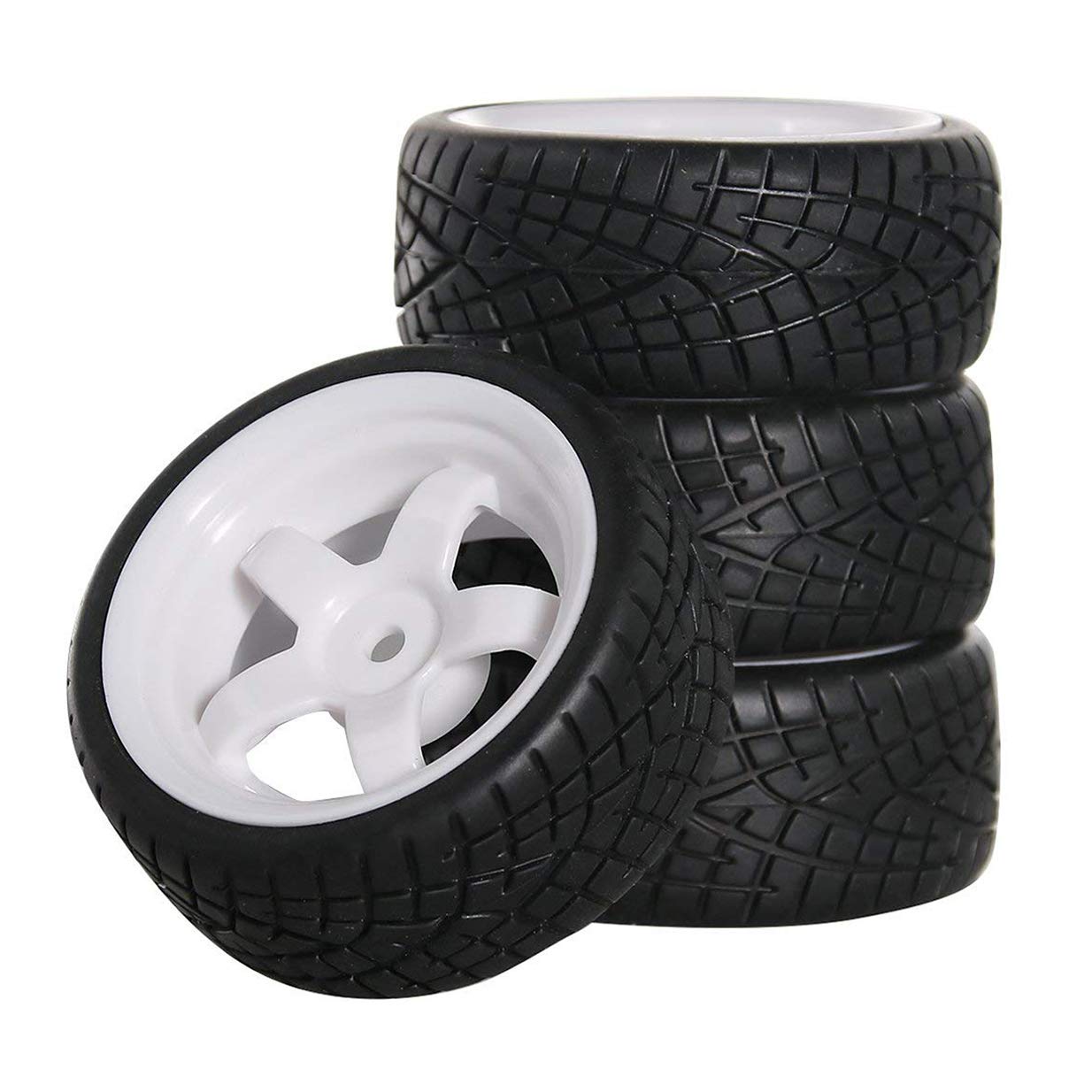 Sharegoo Od 2.55 12Mm Hex White 5-Spoke Plastic Wheel Rims & Rubber Tires Compatible With Hsp Hpi Rc 1/10 On Road Racing Car