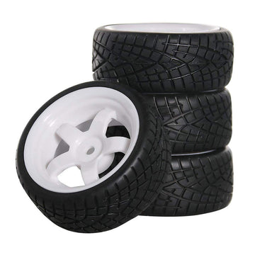 Sharegoo Od 2.55 12Mm Hex White 5-Spoke Plastic Wheel Rims & Rubber Tires Compatible With Hsp Hpi Rc 1/10 On Road Racing Car