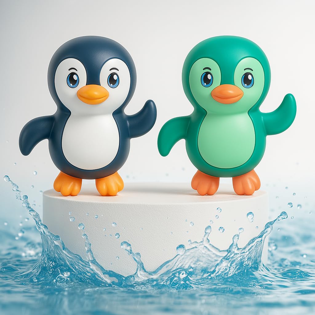 Storio Penguin Bath Toys For Kids | Floating Penguin Set Of 2 | Squeeze Water Toys For Toddlers | Baby Bath Time Fun Toy | Bpa-F