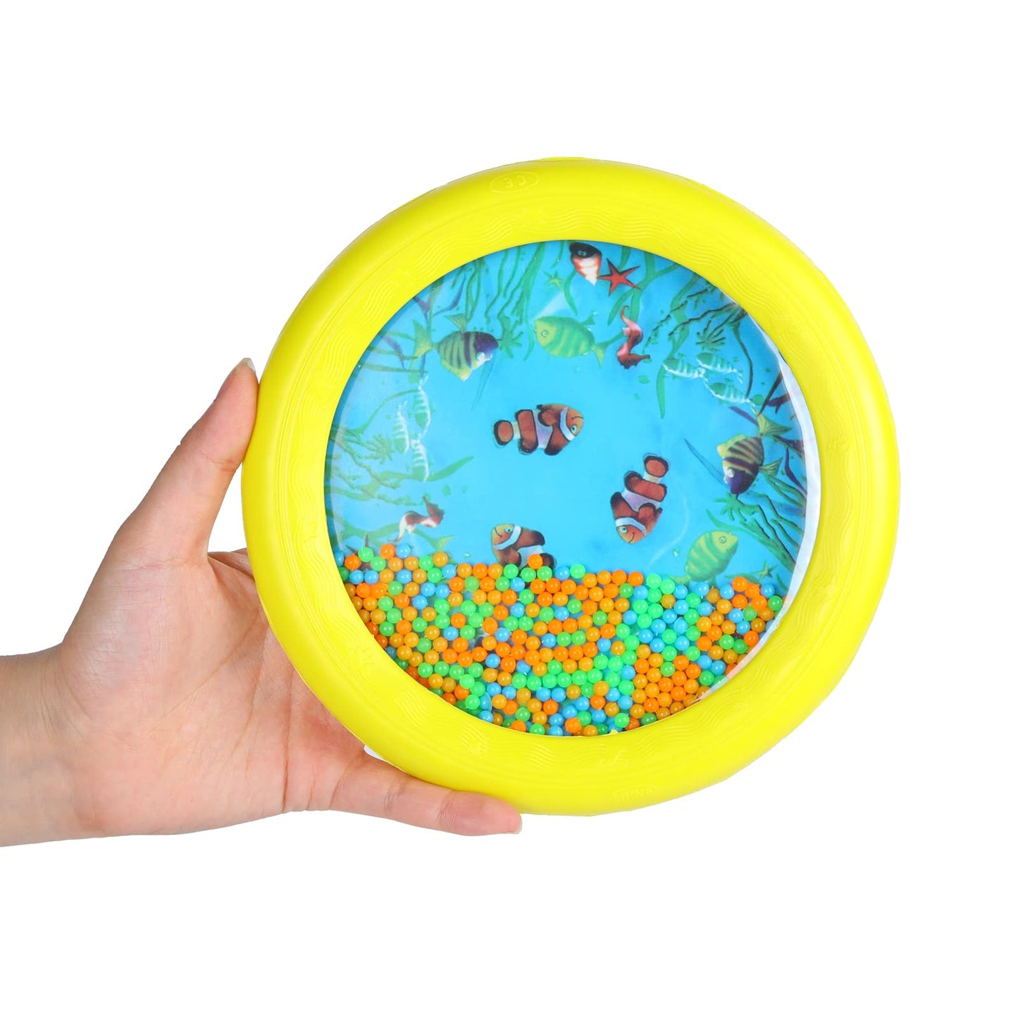 Ocean Drum Wave Bead Drum Gentle Sea Sound Music Gift Musical Educational Sea Sound Drum Tool For Kid Child Baby (Yellow)