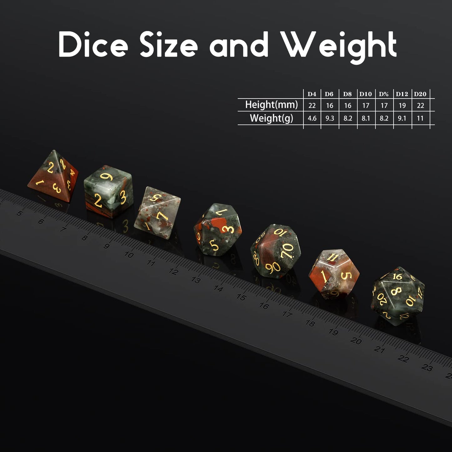 Bloodstone DND Dice Set DNDND 7 PCS Natural Stone D&D Dice with Grogeous Gift Case for Dungeons and Dragon Tabletop Game (Bloods