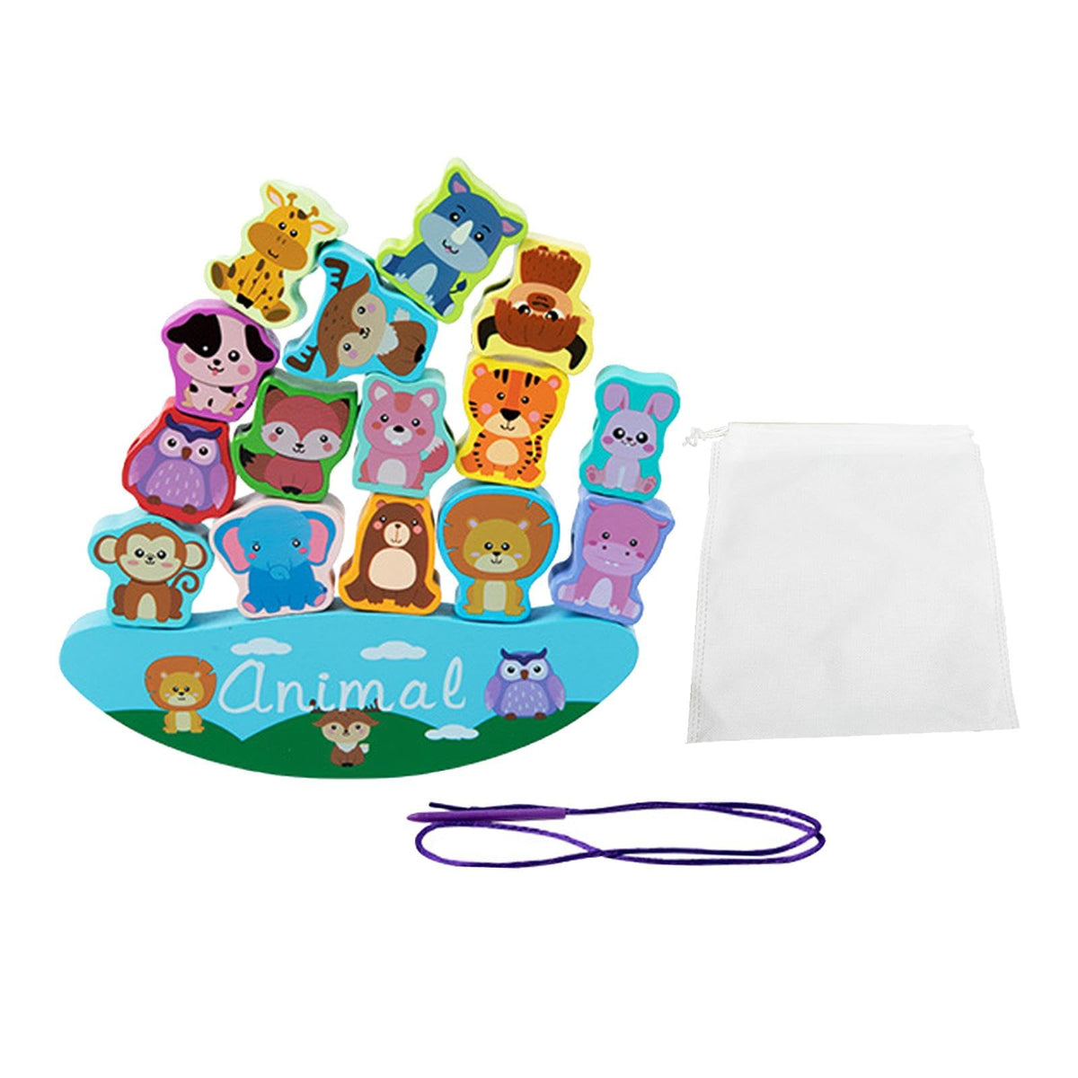 ATORSE Wooden Balance Block Stacking Toys Lacing Beads Toys for Festival Boys Girls Animal