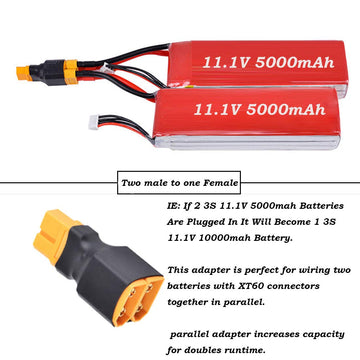 2Pcs No Wires Connector XT60 XT-60 Parallel Connector 1 Female to 2 Male for RC LiPo NiHM Battery ESC