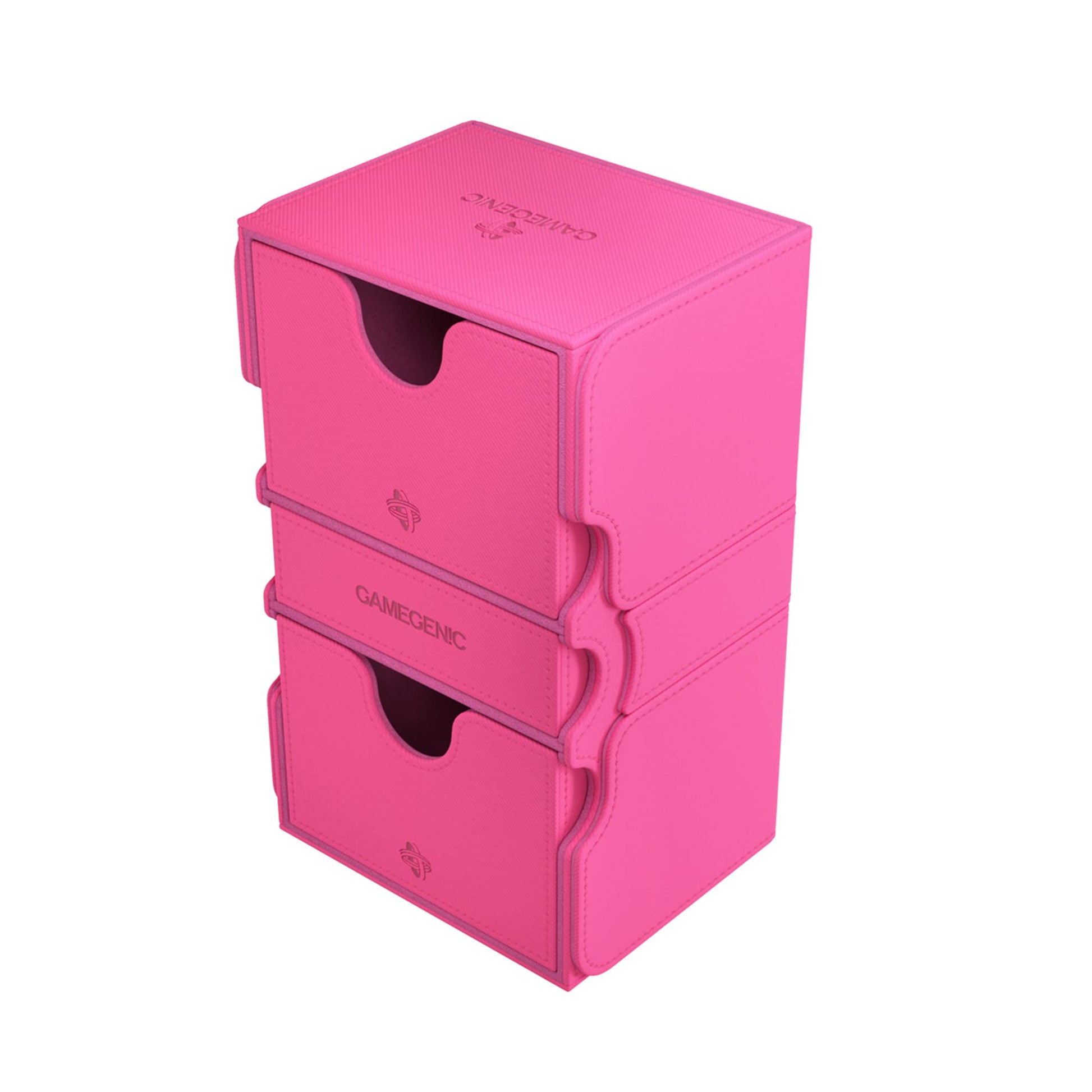 Stronghold 200+ XL Convertible Deck Box | Double-Sleeved Card Storage | Card Game Protector with Accessories Drawer | Nexofyber Surface | Holds up to 200 Cards | Pink | Made by Gamegenic (GGS20115ML)