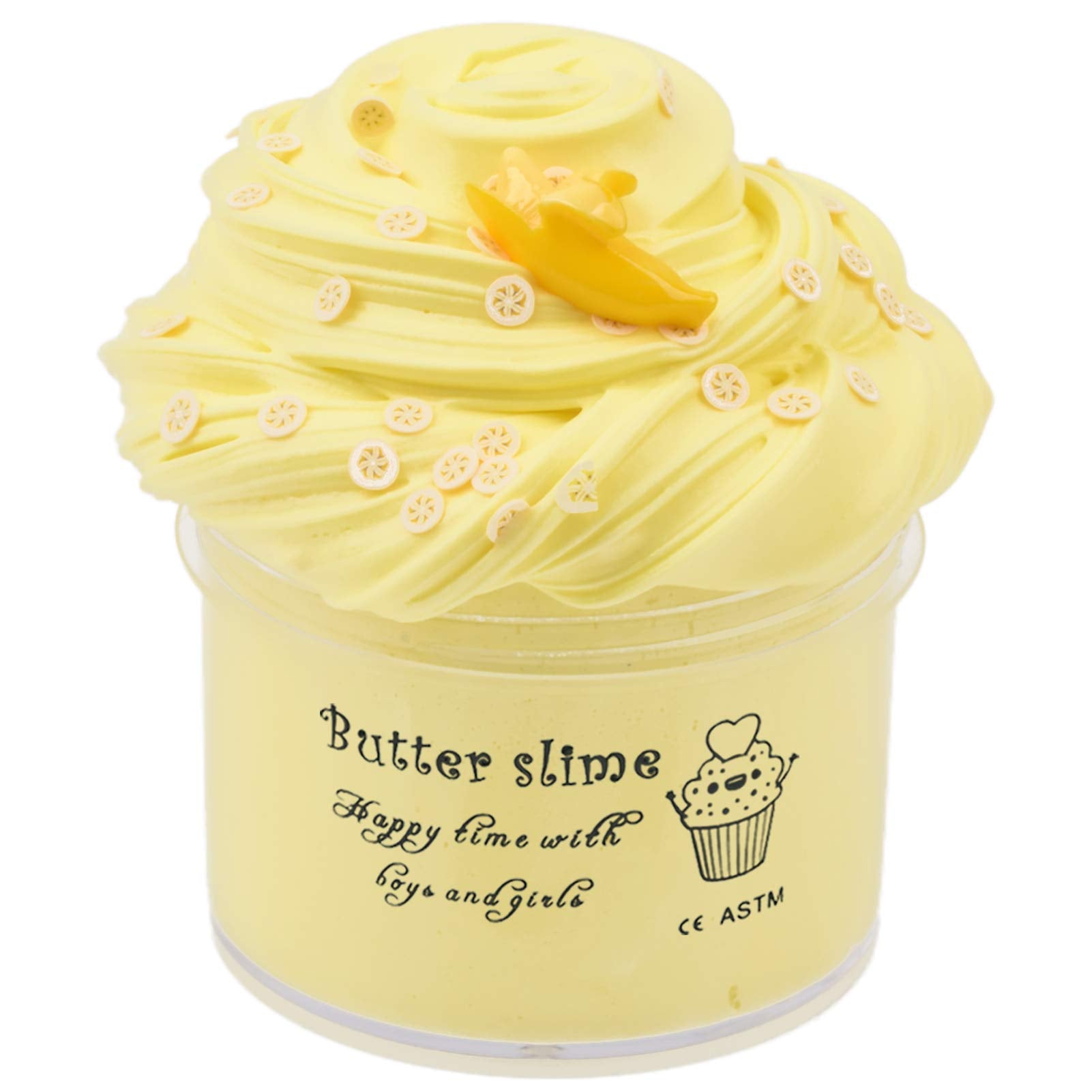 Banana Yellow Butter Slime 7Oz With Slices, 200Ml Scented Premade Butter Slime For Kids Party Favors Non Sticky Stretchy Diy Toys For Girls Boys