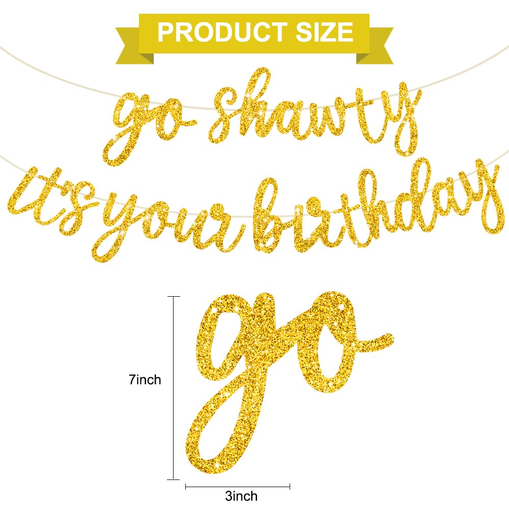 Beishida Gold Go Shawty It'S Your Birthday Banner - 11.4Feet,No Diy - Hip Hop Theme Glitter Happy Birthday Banner - Pre-Strung -
