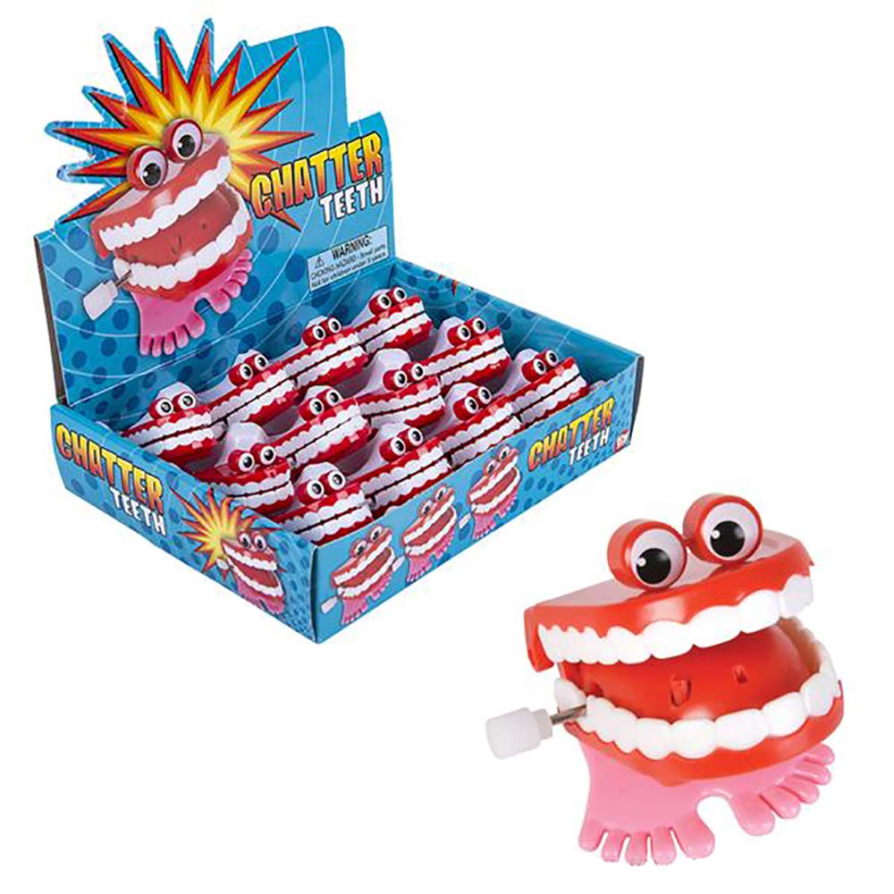 The Dreidel Company Wind Up Teeth Chomping & Chattering Teeth With Googly Eyes Toys For Kids Birthday Party Favors, Novelty And Gag Gifts, 1.75' Inches (12-Pack)
