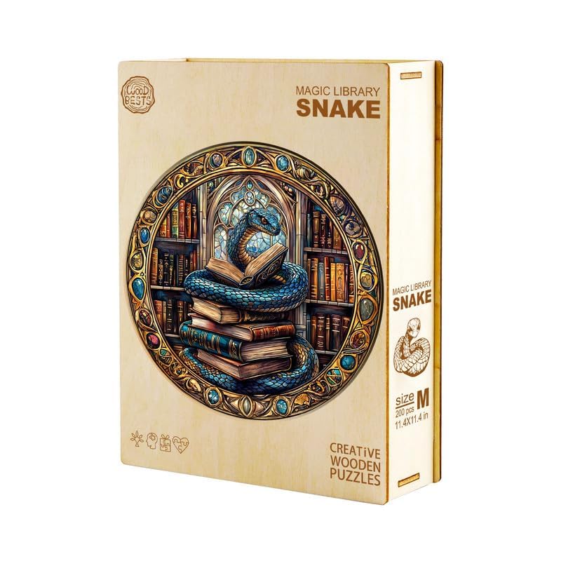 Jigfoxy Wooden Puzzle for mature-themeds  Snake Visual Horse Wooden Jigsaw Puzzles for mature-themed  Unique Animal Shape Wood Cut Puzzles  Christmas Thanksgiving Gifts for Friends Family (M-11.4 * 11.4in-200pcs)