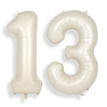 Suwen 40 Inch Cream White Large 13 Number Balloons Big Foil Helium Number Balloons 0-9 Jumbo Happy 13Th Mylar Birthday Party Dec