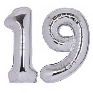 40 Inch Number 19 Balloon Silver Jumbo Giant Big Large Number 19 Foil Mylar Silver Balloons 91Th Birthday Party Anniversary Deco