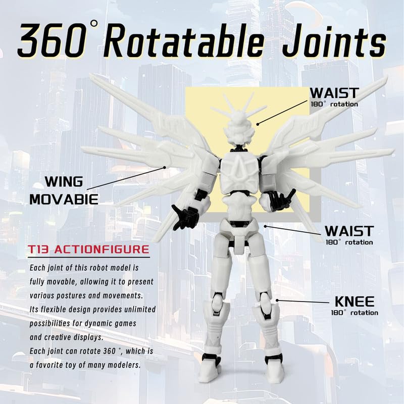 SGYYSG T13 Action Figure Already Assembled - 3D Printed Robot 13 with Interchangeable Hands &   Fully Articulated Joints for Dynamic Play & Display (Red)