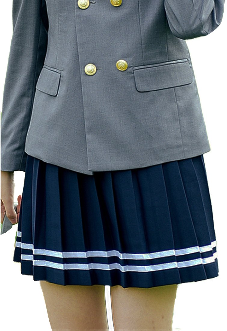 Beautifulfashionlife High Waist White Stripes Pleated Mini Skirts School Uniforms (4Xl,Navy Blue)