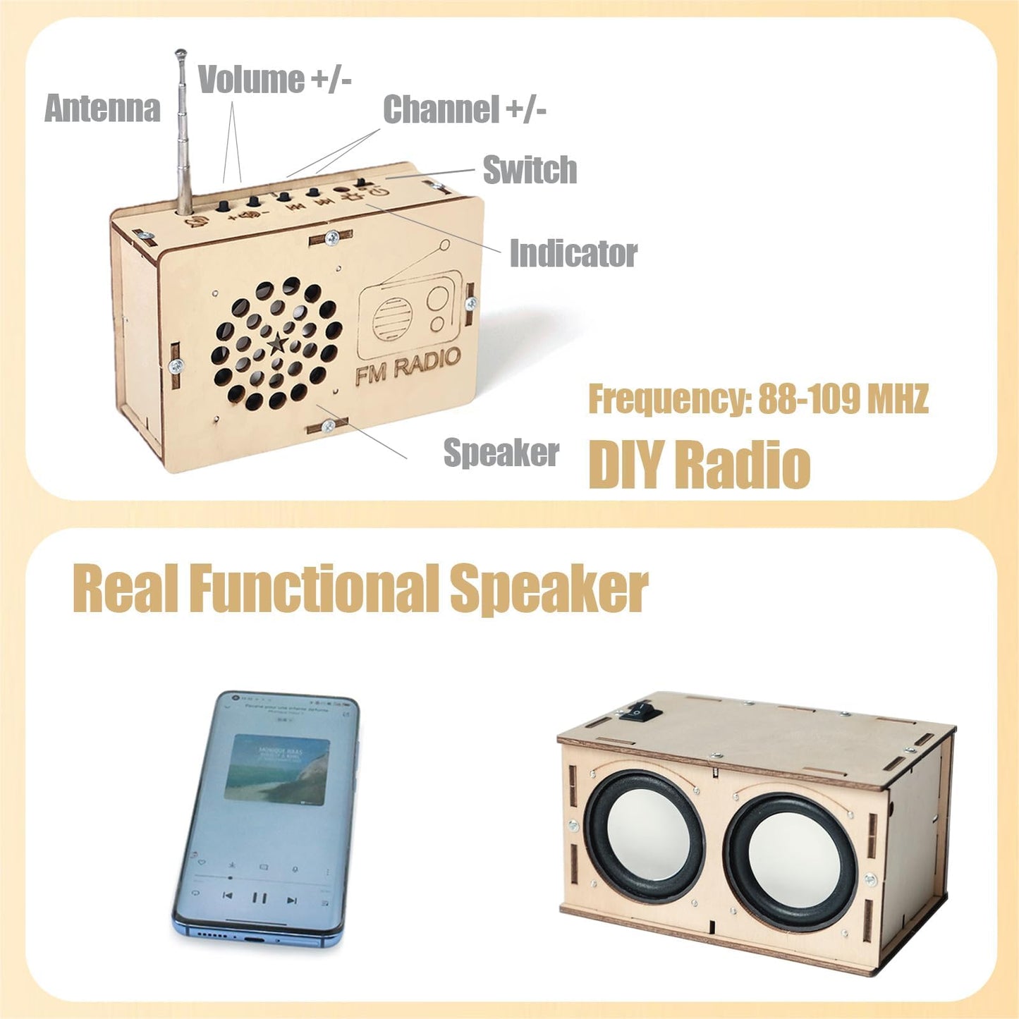 ANNISOKA STEM Building Kits for Kids 8-16, DIY FM Radio, Engineering Circuits, Model DK01, Wood